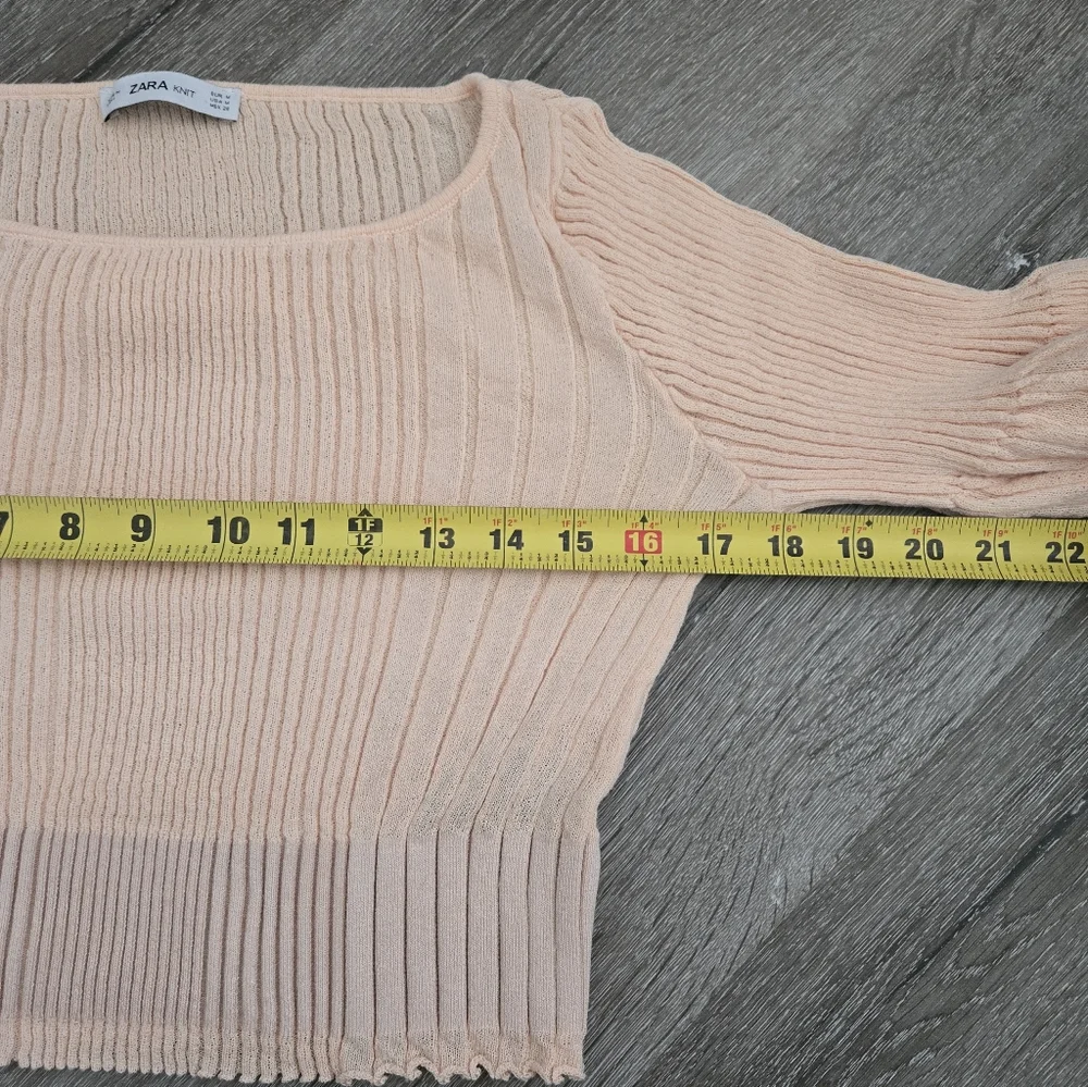 Zara Knit Crop Balloon Sleeve Peach Blouse Top Size Medium